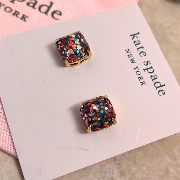 NEW Kate Spade Mini Small Square Stud Earrings in Multi Glitter/Gold - Picture 8 of 8